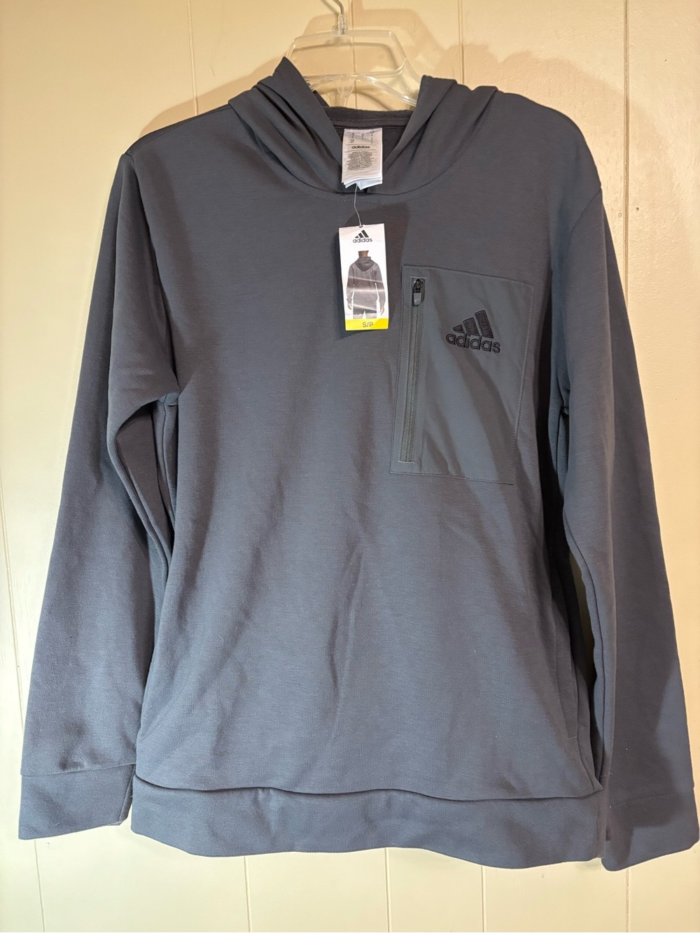 adidas Men's Charcoal Hooded Pullover with Zip Chest Pocket